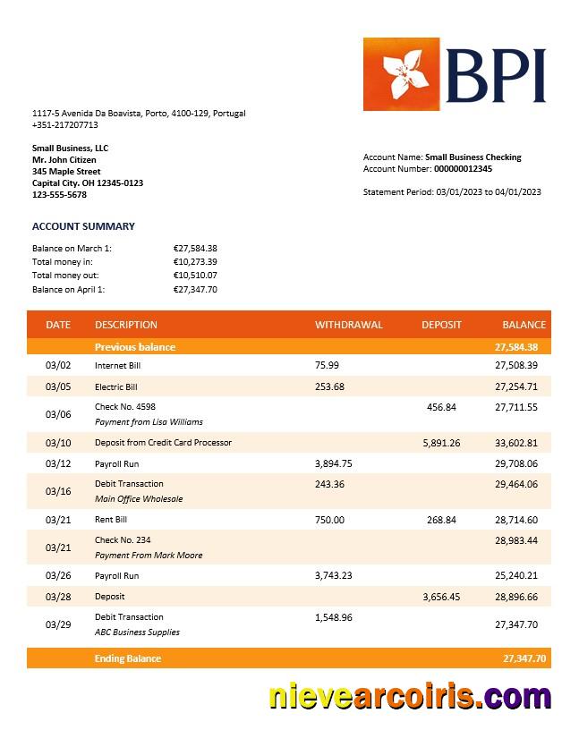 Banco BPI firm account statement